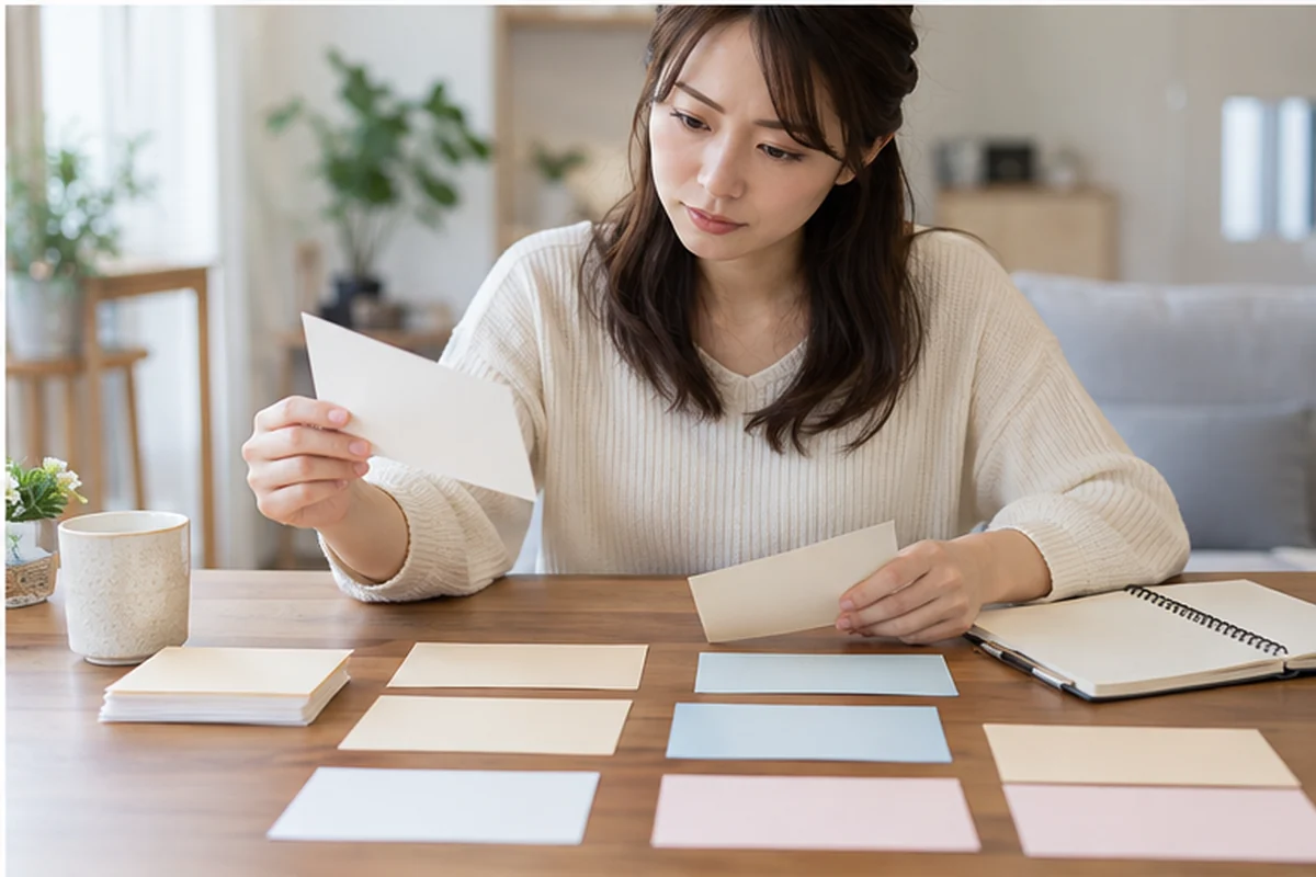 ツヴァイの口コミ・評判の利用判断をノートに整理する女性